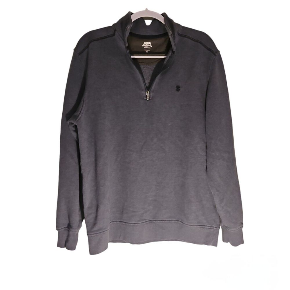 Izod Saltwater Relaxed Classics Half Zip Pull Over Medium Heather Blue Sweater